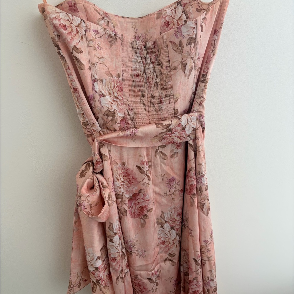 V. Chapman Strapless V. Chapman June Printed Corset Front-Slit Satin Gown - Picture 6 of 8